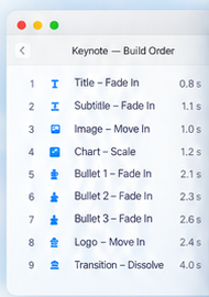 Keynote build order window